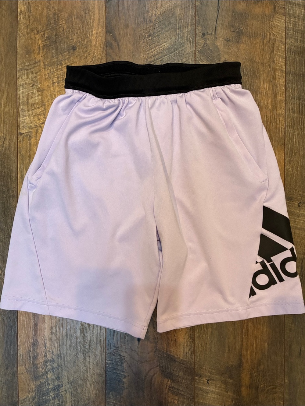 adidas Lavender Athletic Shorts with Black Waistband and Logo